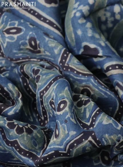 Printed silk saree bluish grey and black with allover ajrakh prints and simple border