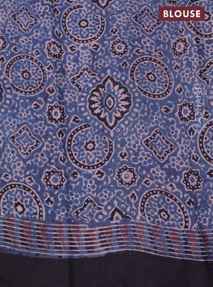Printed silk saree blue and coffee brown with allover ajrakh prints and simple border