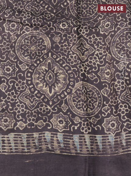 Printed silk saree grey shade with allover ajrakh prints and simple border