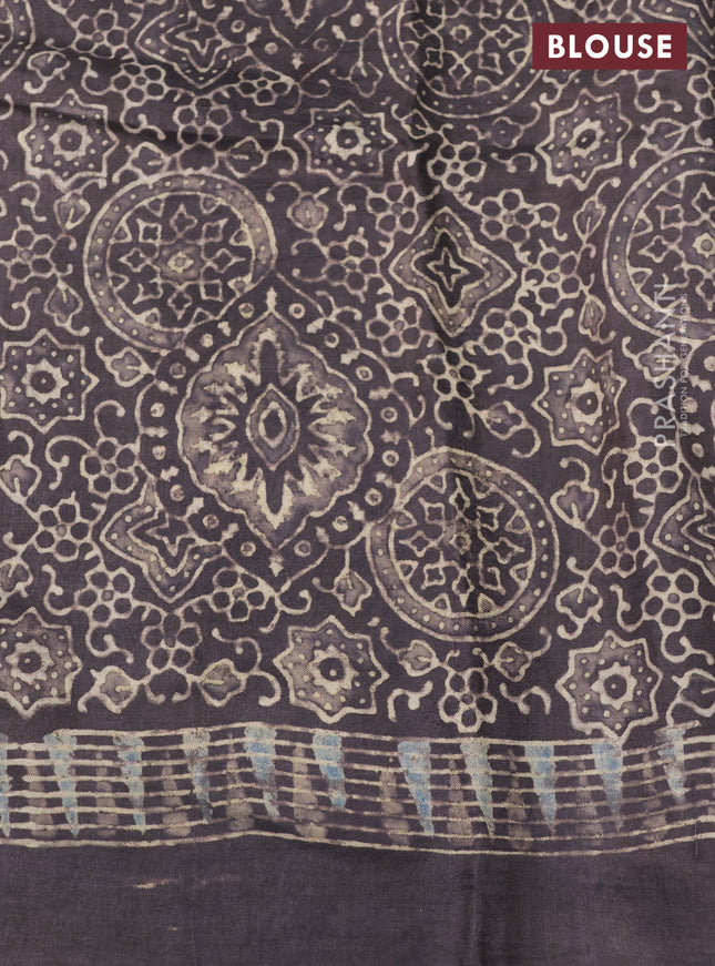 Printed silk saree grey shade with allover ajrakh prints and simple border