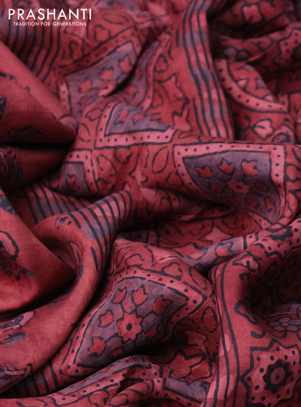 Printed silk saree maroon with allover ajrakh prints and simple border