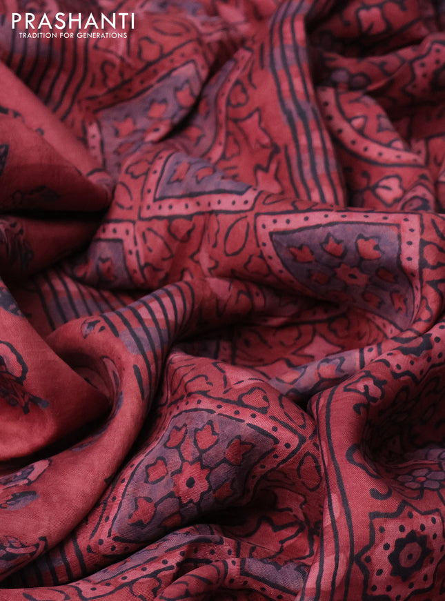 Printed silk saree maroon with allover ajrakh prints and simple border