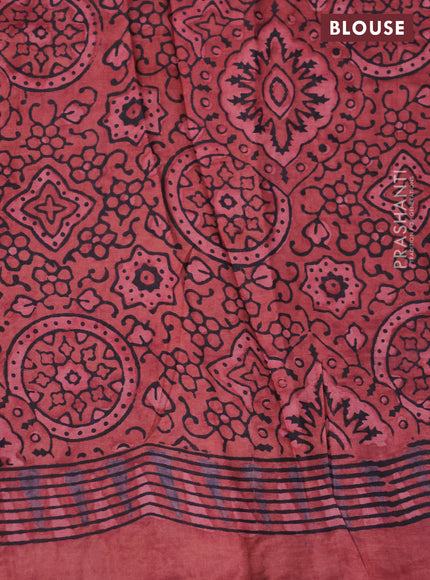 Printed silk saree maroon with allover ajrakh prints and simple border