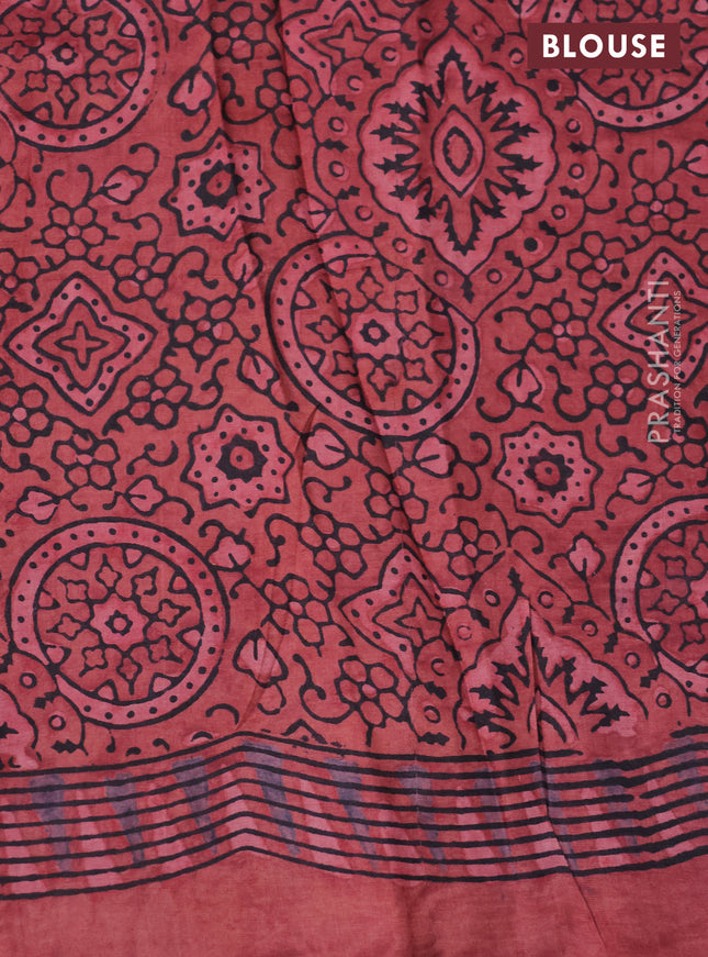 Printed silk saree maroon with allover ajrakh prints and simple border