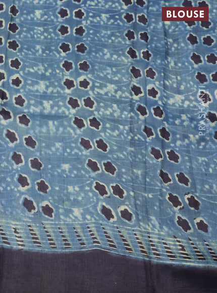 Printed silk saree blue and black with allover ajrakh prints and simple border
