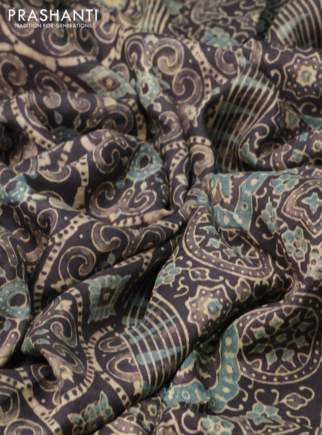 Printed silk saree grey shade with allover ajrakh prints and simple border