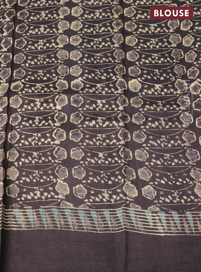 Printed silk saree grey shade with allover ajrakh prints and simple border