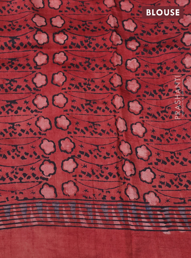 Printed silk saree maroon with allover ajrakh prints and simple border