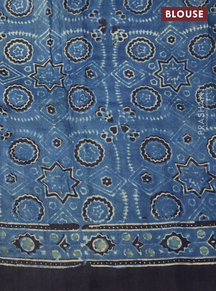 Printed silk saree blue and black with allover ajrakh prints and simple border