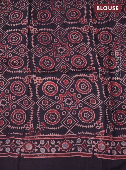 Printed silk saree jamun shade with allover ajrakh prints and simple border