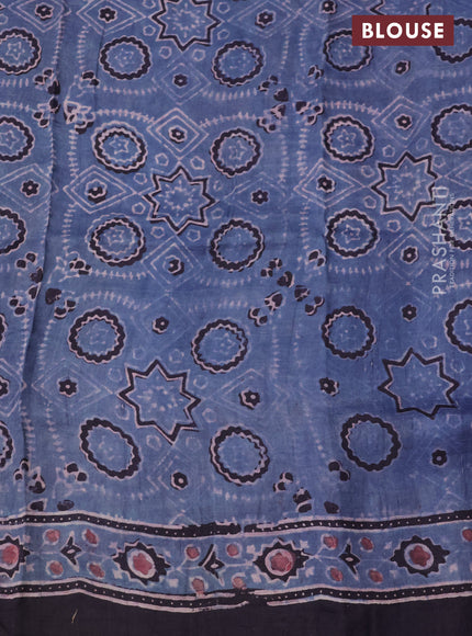 Printed silk saree blue and deep jamun with allover ajrakh prints and simple border