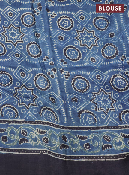 Printed silk saree blue and black with allover ajrakh prints and simple border
