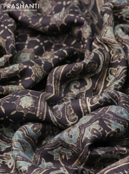 Printed silk saree greyish brown with allover ajrakh prints and simple border