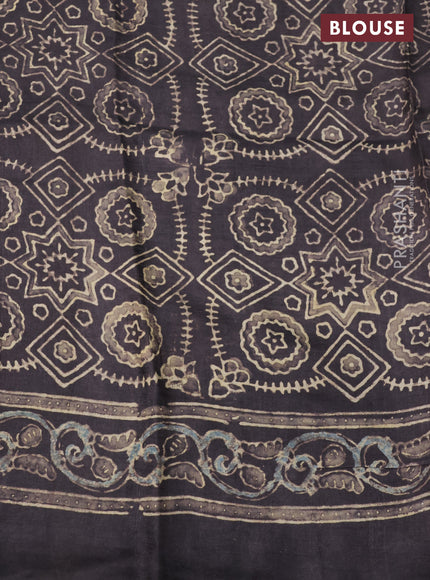 Printed silk saree greyish brown with allover ajrakh prints and simple border