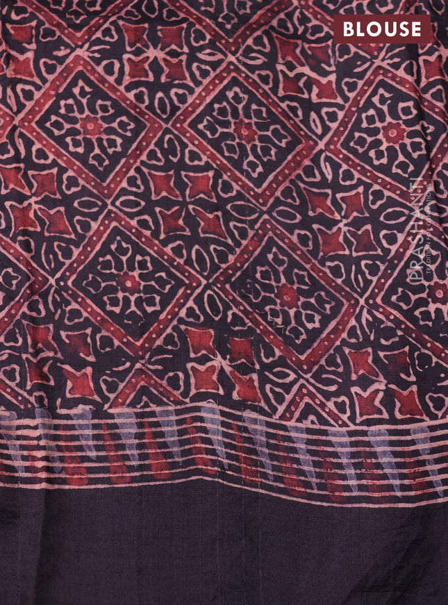 Printed silk saree deep jamun with allover ajrakh prints and simple border