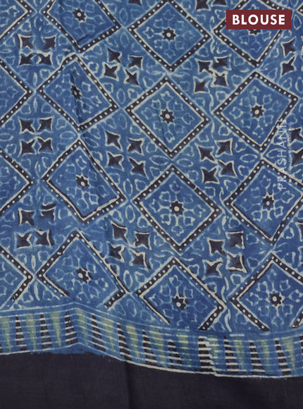 Printed silk saree blue and black with allover ajrakh prints and simple border