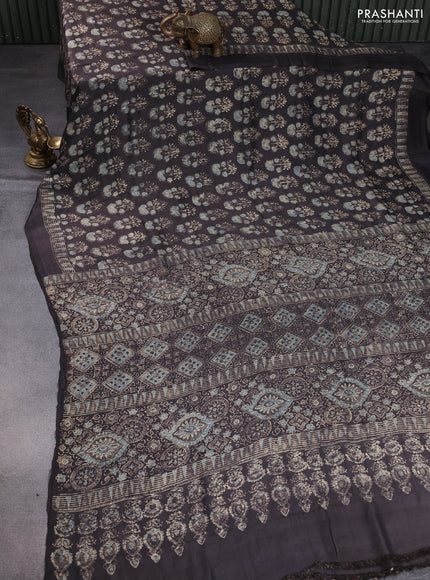 Printed silk saree grey shade with allover ajrakh prints and simple border