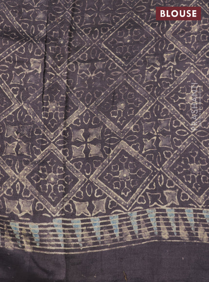 Printed silk saree grey shade with allover ajrakh prints and simple border