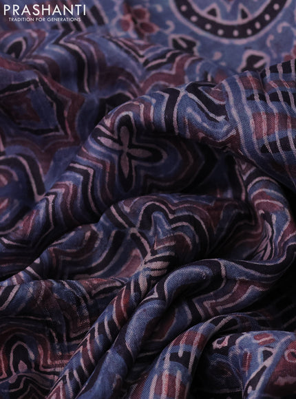 Printed silk saree bluish grey and black with allover ajrakh prints and simple border