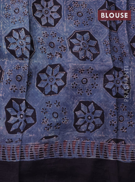 Printed silk saree bluish grey and black with allover ajrakh prints and simple border