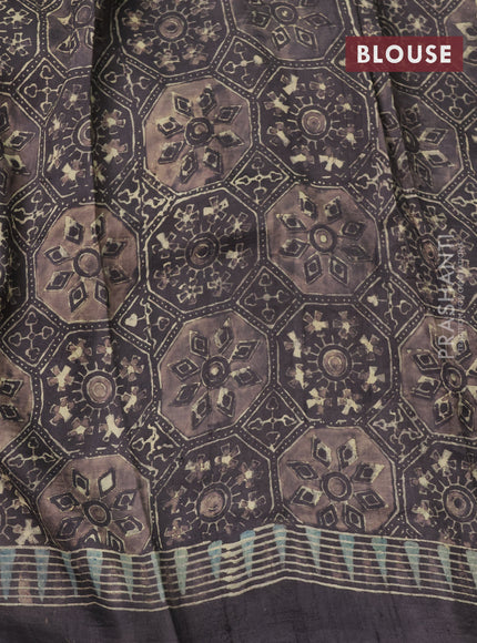 Printed silk saree pastel blue and grey with allover ajrakh prints and simple border