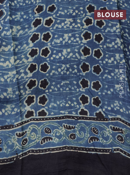 Printed silk saree blue and black with allover ajrakh prints and simple border