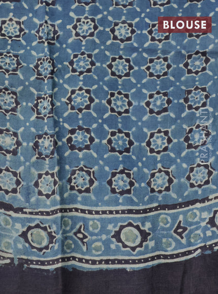 Printed silk saree blue and black with allover ajrakh prints and simple border