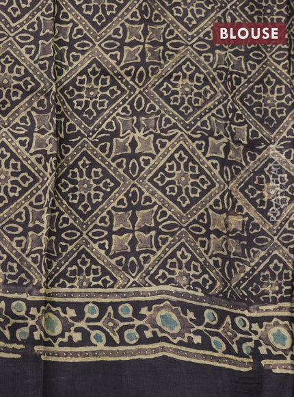 Printed silk saree grey shade and blue with allover ajrakh prints and simple border