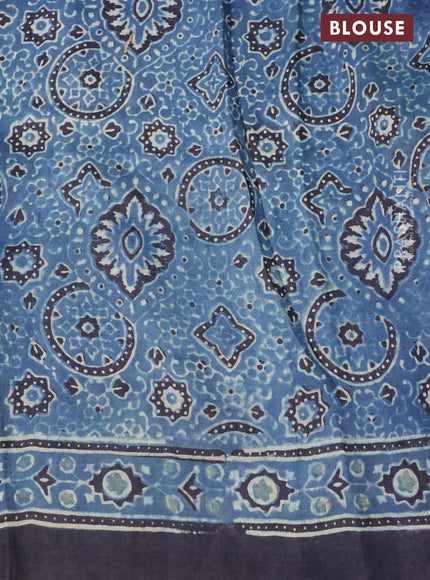Printed silk saree blue and black with allover ajrakh prints and simple border