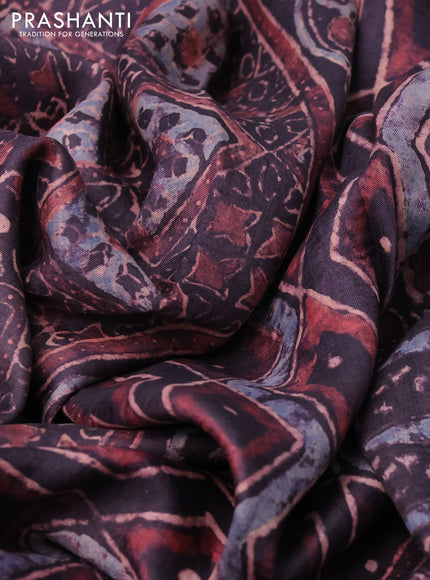 Printed silk saree wine shade with allover ajrakh prints and simple border