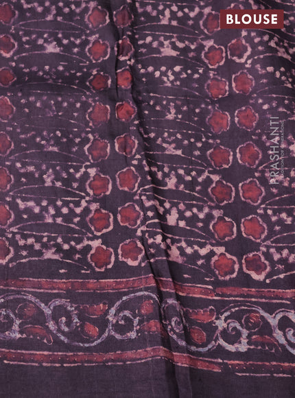 Printed silk saree wine shade with allover ajrakh prints and simple border