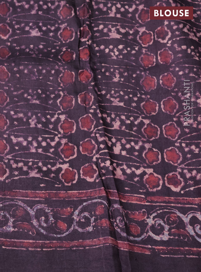 Printed silk saree wine shade with allover ajrakh prints and simple border