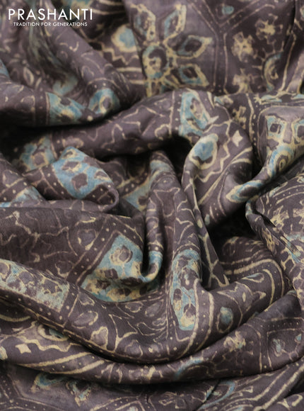 Printed silk saree grey shade with allover ajrakh prints and simple border