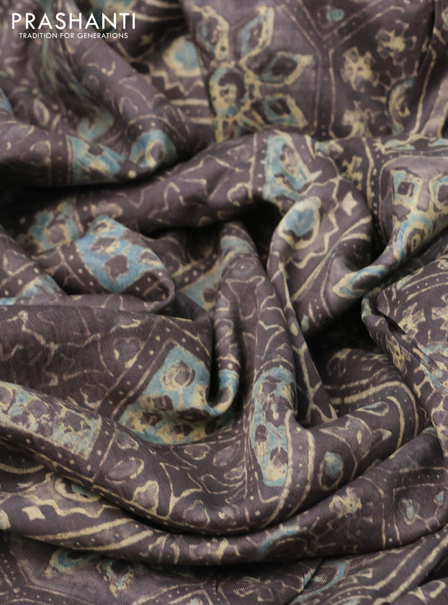 Printed silk saree grey shade with allover ajrakh prints and simple border