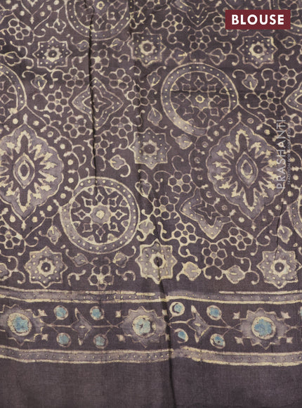 Printed silk saree grey shade with allover ajrakh prints and simple border