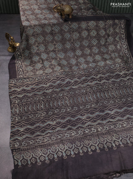 Printed silk saree brown shade with allover ajrakh prints and simple border