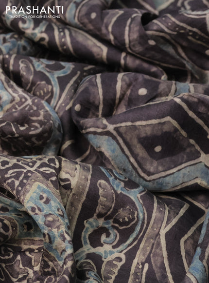 Printed silk saree brown shade with allover ajrakh prints and simple border