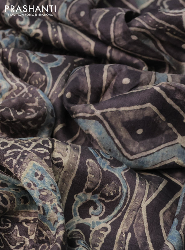 Printed silk saree brown shade with allover ajrakh prints and simple border