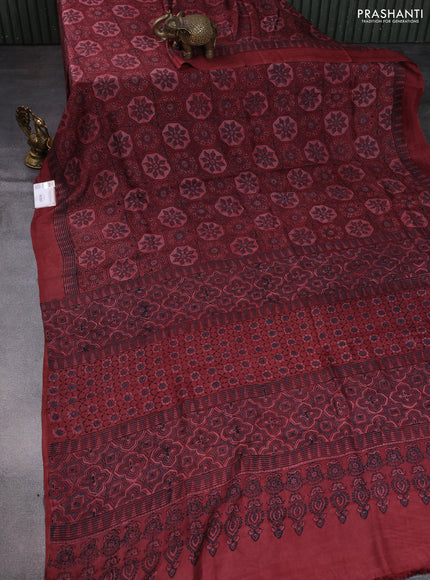 Printed silk saree maroon with allover ajrakh prints and simple border