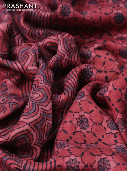 Printed silk saree maroon with allover ajrakh prints and simple border