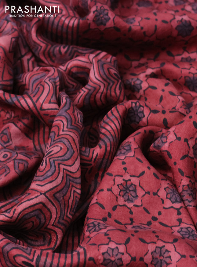 Printed silk saree maroon with allover ajrakh prints and simple border