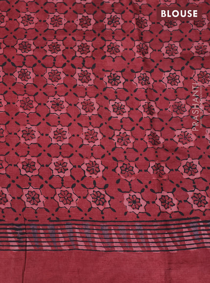 Printed silk saree maroon with allover ajrakh prints and simple border