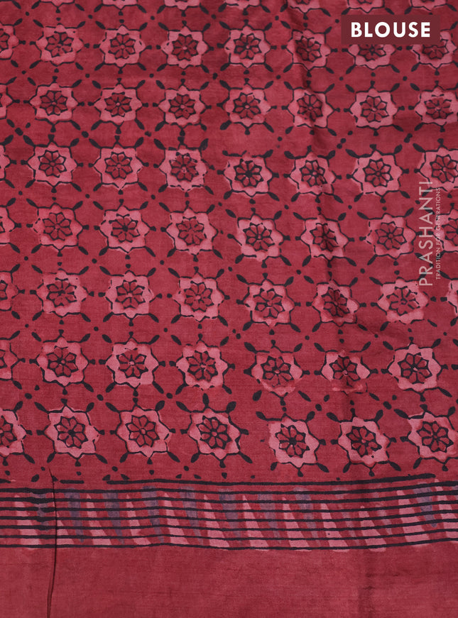 Printed silk saree maroon with allover ajrakh prints and simple border