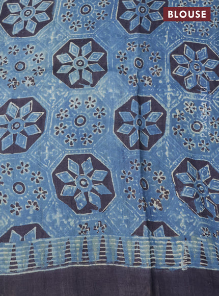 Printed silk saree blue and black with allover ajrakh prints and simple border
