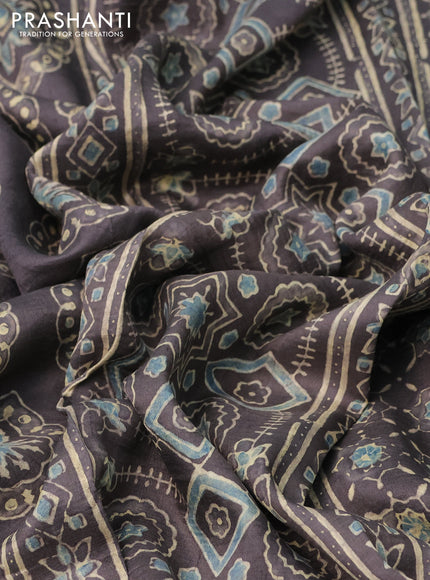 Printed silk saree grey shade with allover ajrakh prints and simple border