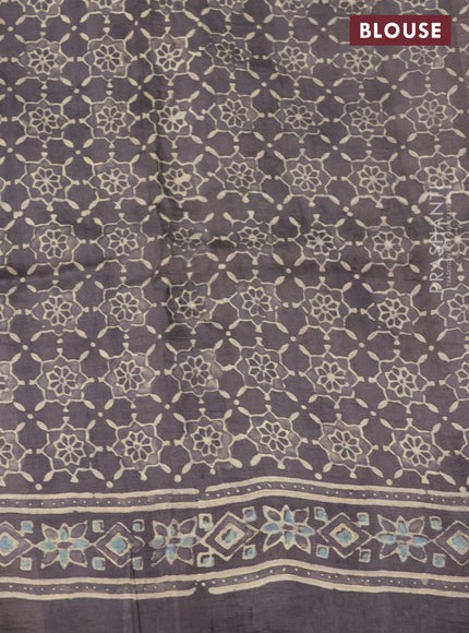 Printed silk saree grey shade with allover ajrakh prints and simple border