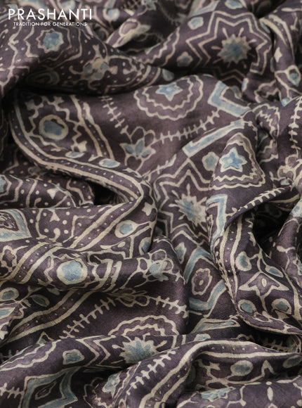 Printed silk saree grey shade with allover ajrakh prints and simple border