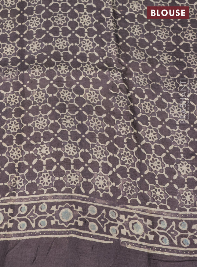 Printed silk saree grey shade with allover ajrakh prints and simple border