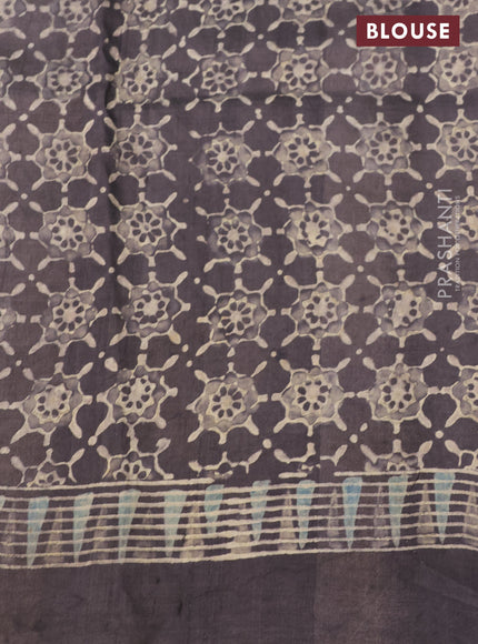 Printed silk saree grey shade with allover ajrakh prints and simple border