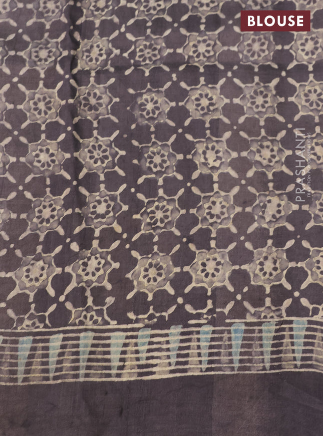 Printed silk saree grey shade with allover ajrakh prints and simple border